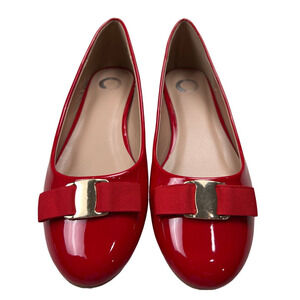 Journee Collection Kim Red Ballet Flats Size 9 Slip On Faux Leather Patent Shoes